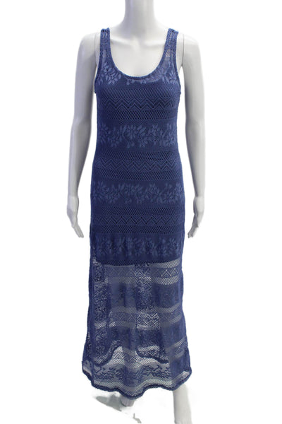 Aqua Women Maxi Tank Dress Blue Floral Sleeveless Round Neck Size S