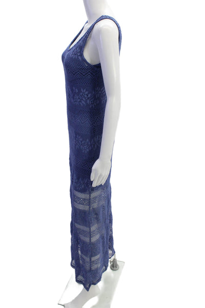 Aqua Women Maxi Tank Dress Blue Floral Sleeveless Round Neck Size S