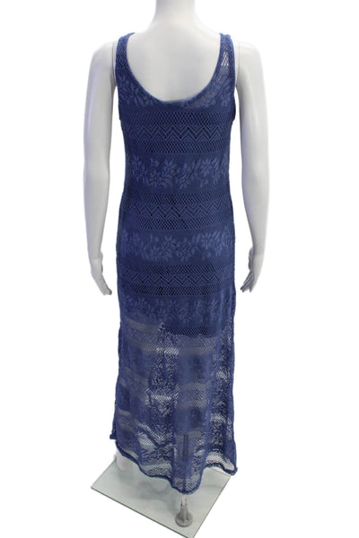 Aqua Women Maxi Tank Dress Blue Floral Sleeveless Round Neck Size S