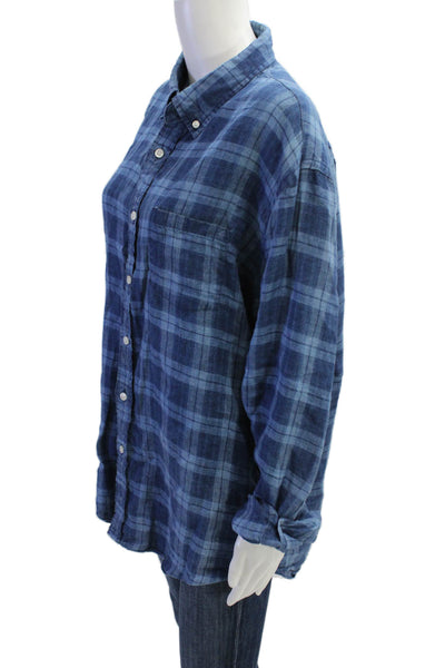 J Crew Mens Button-Down Plaid Cotton Blend Collared Long Sleeve Blue Size XL
