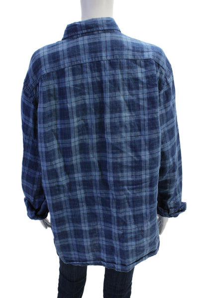 J Crew Mens Button-Down Plaid Cotton Blend Collared Long Sleeve Blue Size XL