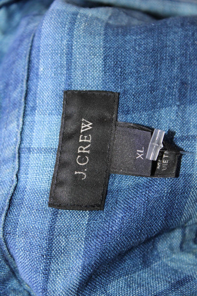 J Crew Mens Button-Down Plaid Cotton Blend Collared Long Sleeve Blue Size XL