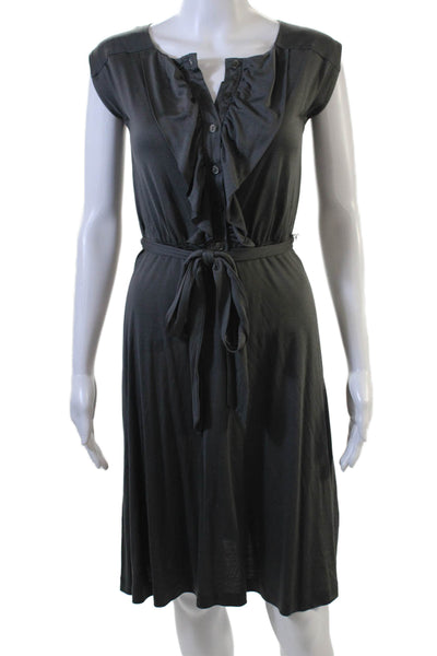 Banana Republic Women Silk Dark Gray V-Neck Sleeveless Shirt Dress Size XS
