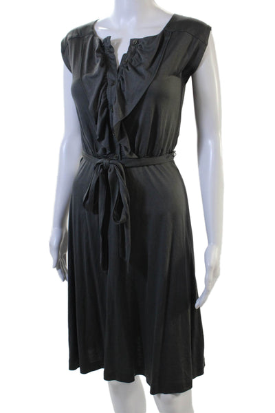 Banana Republic Women Silk Dark Gray V-Neck Sleeveless Shirt Dress Size XS