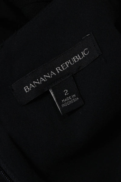 Banana Republic Women A-Line Black Midi Dress 3/4 Sleeve Size 2