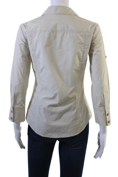 Theory Women Collared 100% Cotton Beige Button-Up Long Sleeve Solid Size 0P