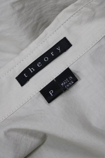 Theory Women Collared 100% Cotton Beige Button-Up Long Sleeve Solid Size 0P