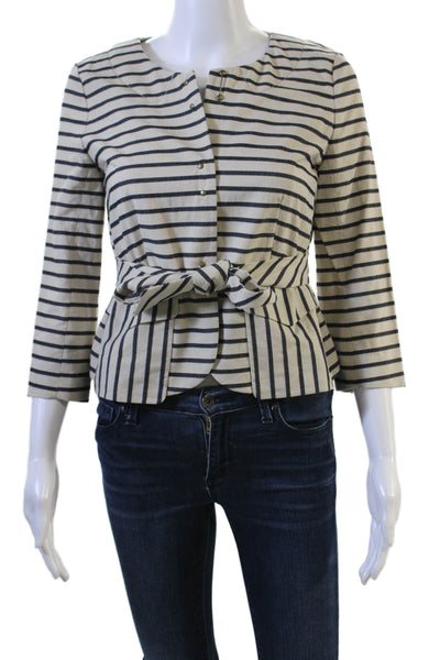 J Crew Women Striped Beige 3/4 Sleeve Blouse Nautical Round Neck Size 0