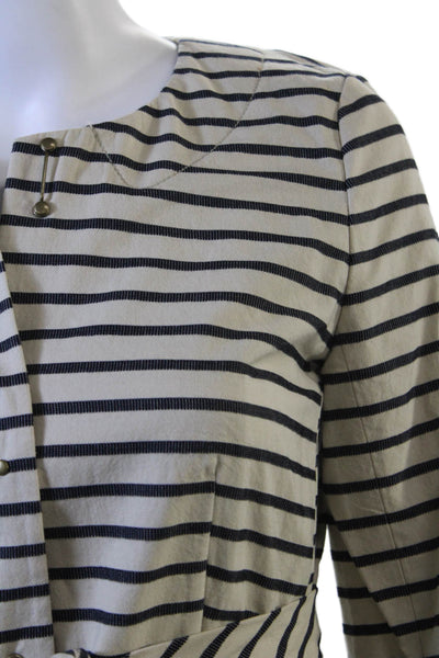 J Crew Women Striped Beige 3/4 Sleeve Blouse Nautical Round Neck Size 0