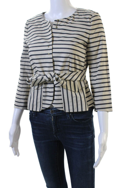 J Crew Women Striped Beige 3/4 Sleeve Blouse Nautical Round Neck Size 0