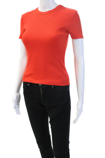 Zara Women Basic Jersey T-Shirt Red Short Sleeve Crew Neck Zip Size S