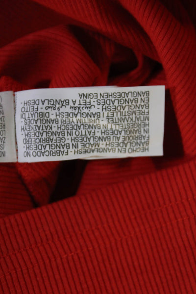 Zara Women Basic Jersey T-Shirt Red Short Sleeve Crew Neck Zip Size S