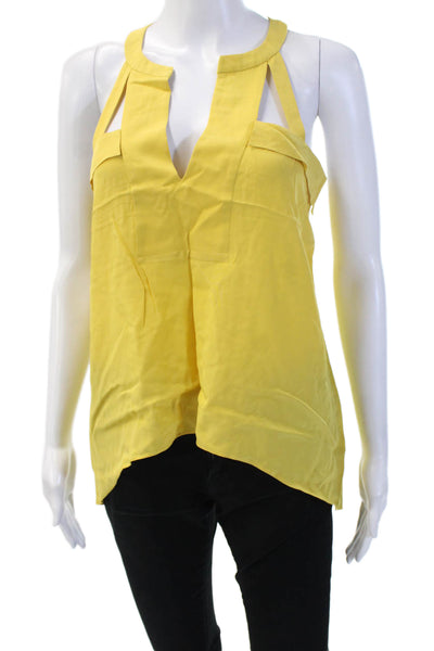 BCBGMAXAZRIA Women Silk Yellow Sleeveless Tank Solid Designer Size XS