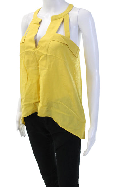 BCBGMAXAZRIA Women Silk Yellow Sleeveless Tank Solid Designer Size XS