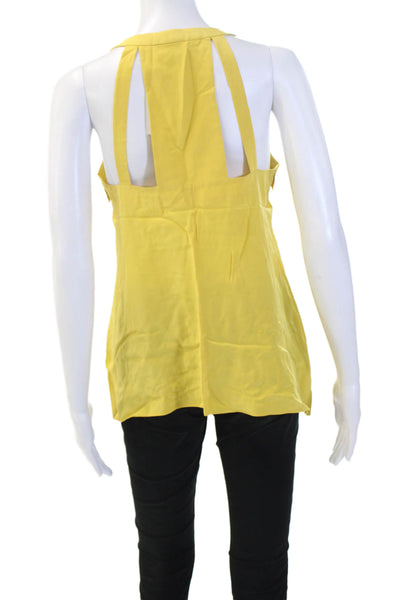 BCBGMAXAZRIA Women Silk Yellow Sleeveless Tank Solid Designer Size XS