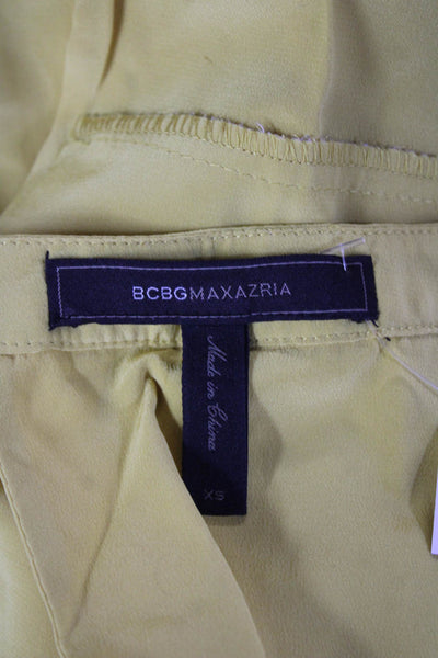 BCBGMAXAZRIA Women Silk Yellow Sleeveless Tank Solid Designer Size XS