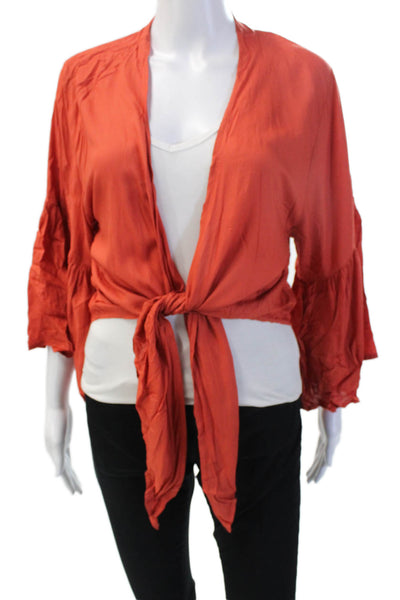 Elan, Womens Kimono Blouse Orange 3/4 Sleeve Viscose Bohemian Size S