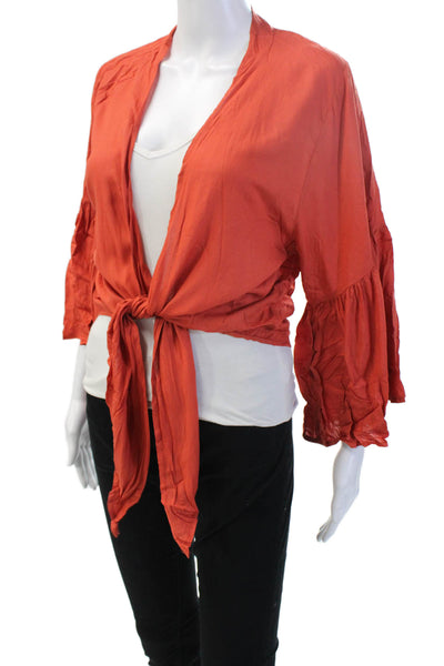 Elan, Womens Kimono Blouse Orange 3/4 Sleeve Viscose Bohemian Size S