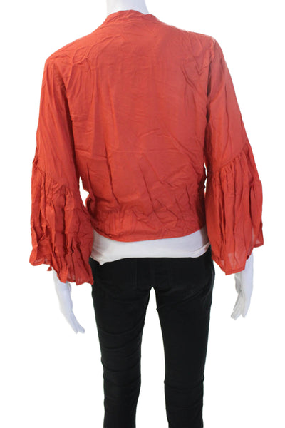Elan, Womens Kimono Blouse Orange 3/4 Sleeve Viscose Bohemian Size S