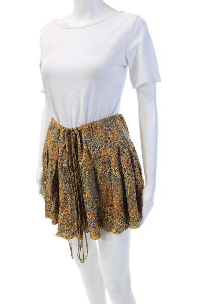 Free People Women Peasant Flare Mini Skirt Blue Floral 100% Viscose Size 40