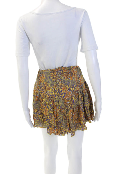 Free People Women Peasant Flare Mini Skirt Blue Floral 100% Viscose Size 40