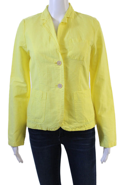 J Crew Womens Yellow Linen-Cotton Collared Button Blazer Long Sleeve Size 2