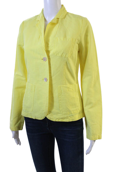 J Crew Womens Yellow Linen-Cotton Collared Button Blazer Long Sleeve Size 2