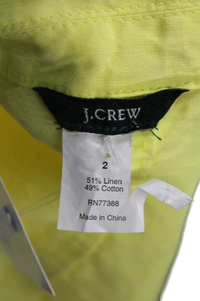 J Crew Womens Yellow Linen-Cotton Collared Button Blazer Long Sleeve Size 2