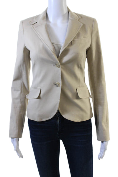 Theory Women Beige Cotton Blend Blazer Button Collared Long Sleeve Size 6