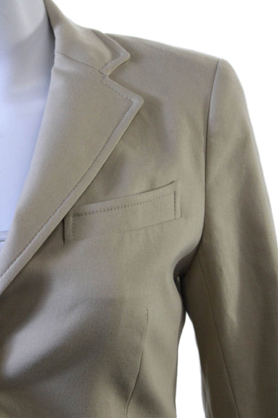 Theory Women Beige Cotton Blend Blazer Button Collared Long Sleeve Size 6