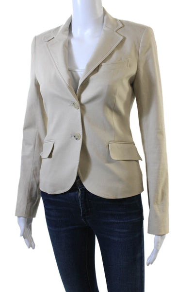 Theory Women Beige Cotton Blend Blazer Button Collared Long Sleeve Size 6