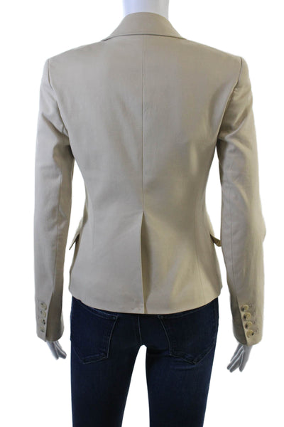 Theory Women Beige Cotton Blend Blazer Button Collared Long Sleeve Size 6