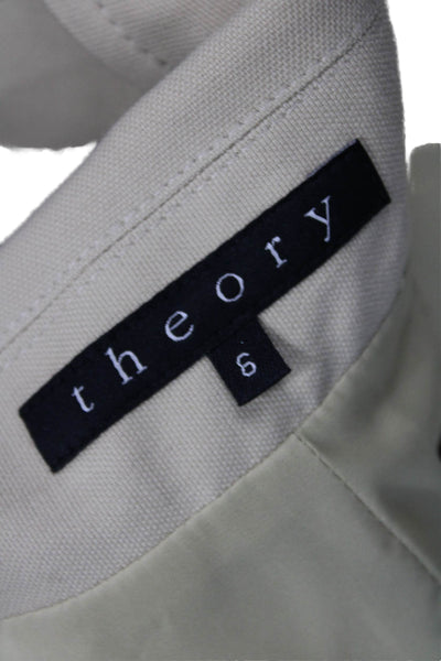 Theory Women Beige Cotton Blend Blazer Button Collared Long Sleeve Size 6