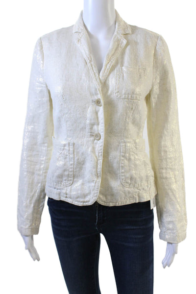 J Crew Womens Linen Blazer White Collared Button Long Sleeve Size 2