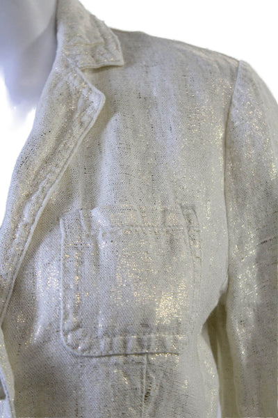 J Crew Womens Linen Blazer White Collared Button Long Sleeve Size 2