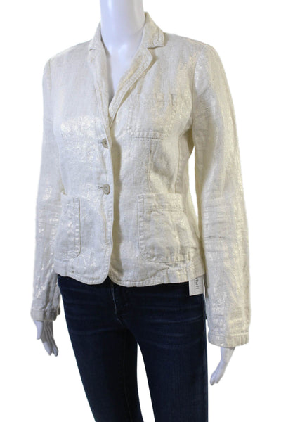 J Crew Womens Linen Blazer White Collared Button Long Sleeve Size 2