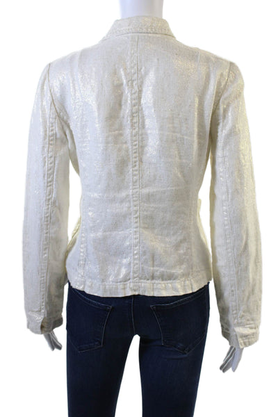 J Crew Womens Linen Blazer White Collared Button Long Sleeve Size 2