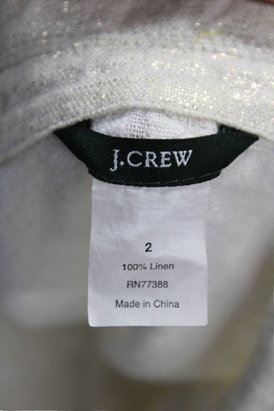 J Crew Womens Linen Blazer White Collared Button Long Sleeve Size 2