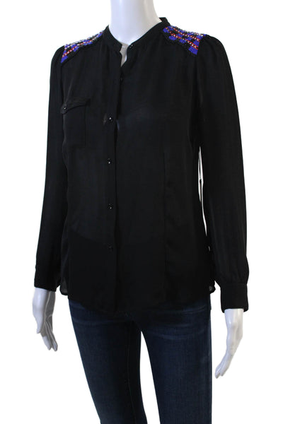 Joes Women Maternity Button-Up Blouse Black Aztec Long Sleeve Size S