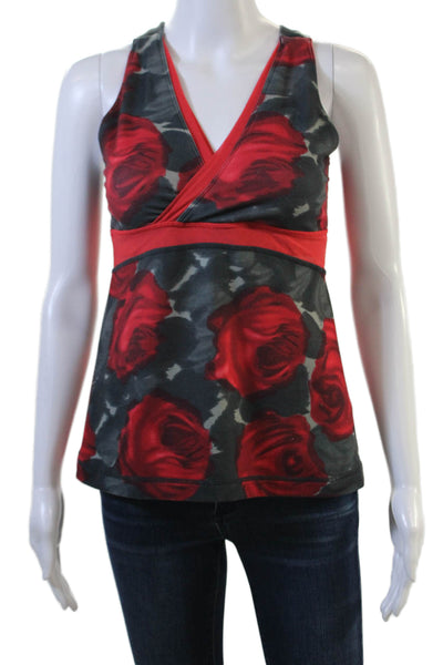 Lululemon Women Black Floral V-Neck Camisole Nylon Blend Sleeveless Size S