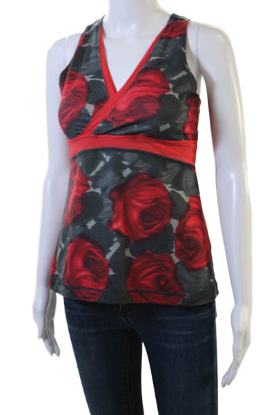 Lululemon Women Black Floral V-Neck Camisole Nylon Blend Sleeveless Size S