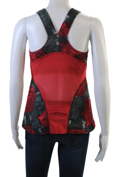 Lululemon Women Black Floral V-Neck Camisole Nylon Blend Sleeveless Size S