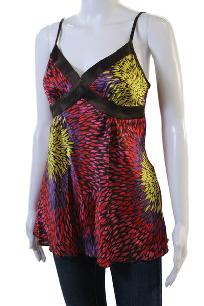 Trina Turk Women Black Graphic V-Neck Camisole Size M