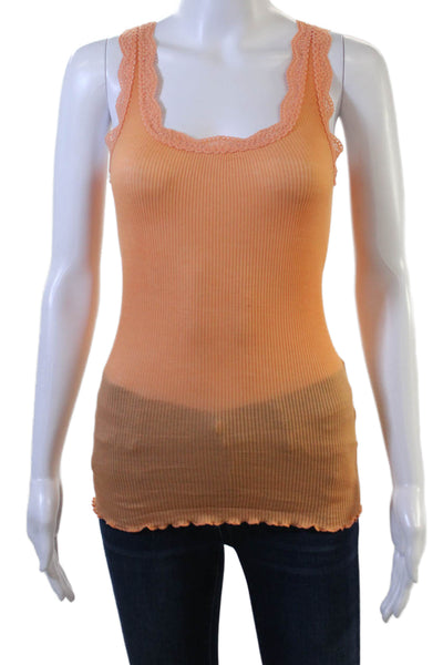 Free People Women Camisole Orange Cotton Square Neck Sleeveless Size M