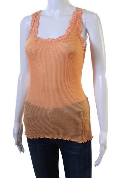 Free People Women Camisole Orange Cotton Square Neck Sleeveless Size M