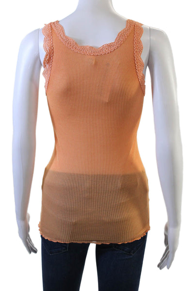 Free People Women Camisole Orange Cotton Square Neck Sleeveless Size M