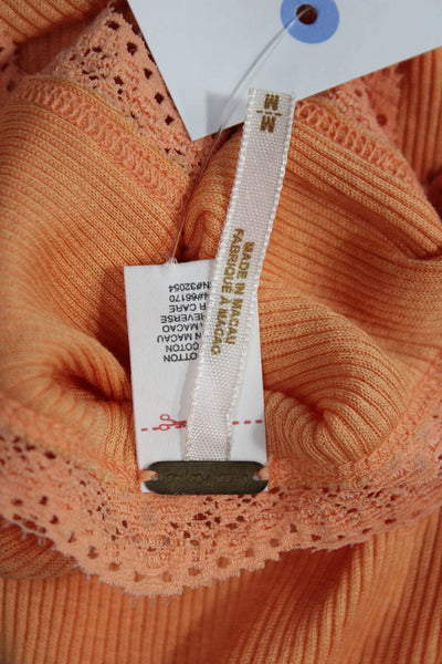 Free People Women Camisole Orange Cotton Square Neck Sleeveless Size M