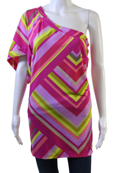 Trina Turk Women Pink Geometric Tunic Blouse Short Sleeve 90% Nylon Size S