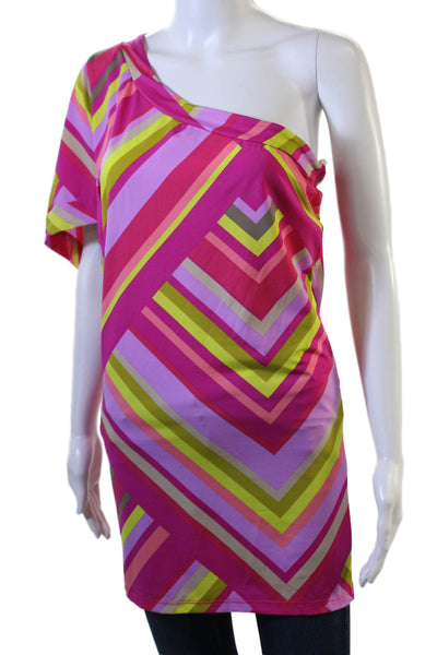 Trina Turk Women Pink Geometric Tunic Blouse Short Sleeve 90% Nylon Size S