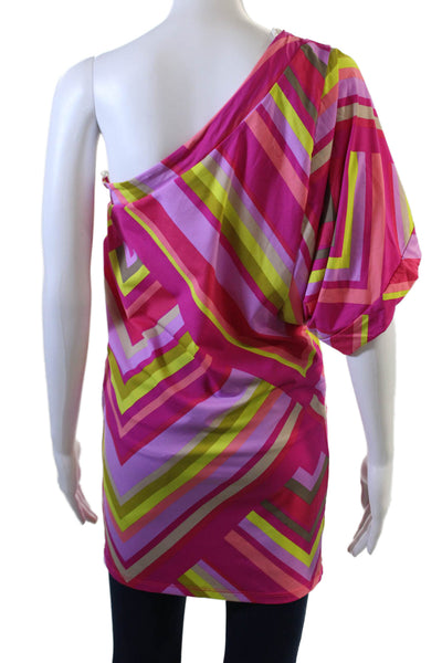 Trina Turk Women Pink Geometric Tunic Blouse Short Sleeve 90% Nylon Size S